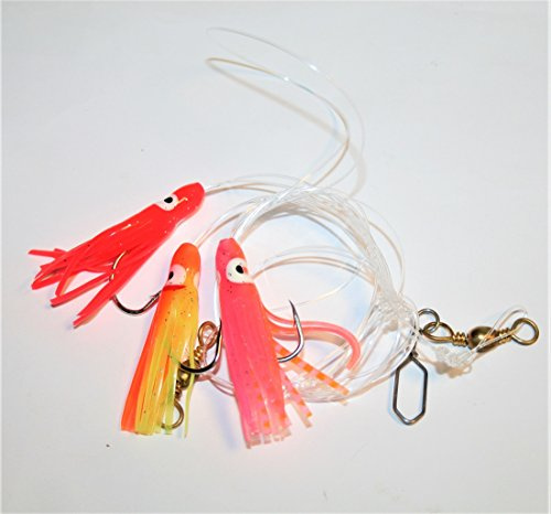 Fladen Mini Octopus Rig - Dorsch- und Köhlersystem mit DREI Mini-Ocktopussen, Orange-Pink-Rot oder Orange-Gelb-Glow, Hakengröße 2/0 oder 6/0