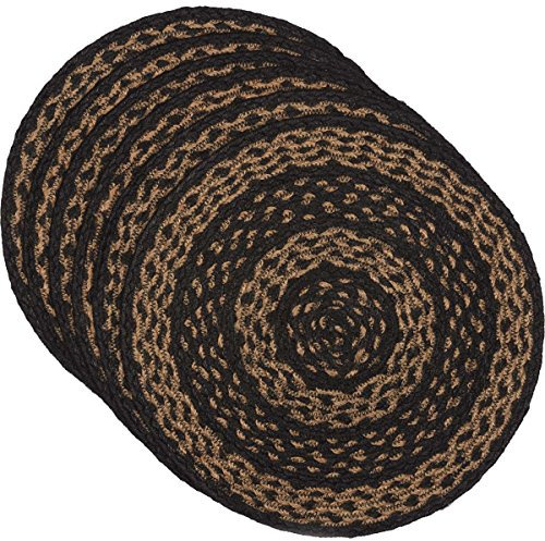 VHC Brands Classic Country Primitive Tabletop & Kitchen-Farmhouse Jute Black Round Tablemat Set of 6