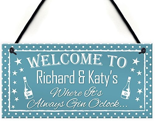 RED OCEAN Personalised Gin O'Clock Alcohol G&T Friend Drink Hanging Plaque Home Bar Gift Sign