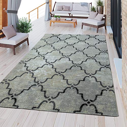 TT Home Moderner Outdoor Teppich Wetterfest Innen & Außenbereich Vintage Optik In Grau, Größe:120x170 cm
