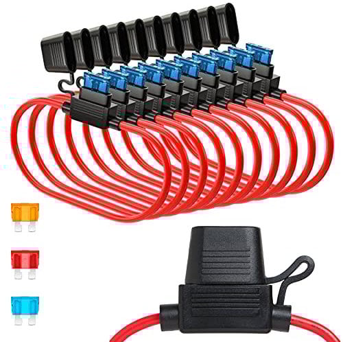 GTIWUNG 10Pcs 32V Soporte de Fusible En linea Hoja Portafusibles, 16 AWG Portafusibles en Línea con una Gorra, Standard Portafusibles Impermeable para del coche - Estándar Mediano Tamaño