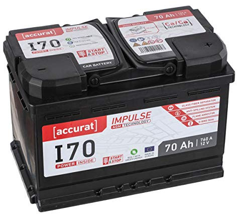 Accurat Impuls I70 AGM Autobatterie - 12V, 70Ah, 760A, zyklenfest, wartungsfrei, 30% mehr Startleistung, Ca-Technologie - Starterbatterie, Blei-Säure Batterie, Akku für Start-Stop & Hybrid Fahrzeuge