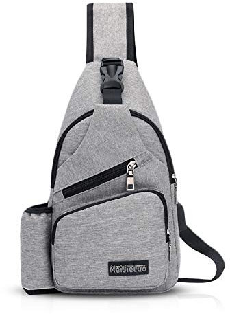 FANDARE Herren Schultertasche Damen Brusttasche Sling Bag Rucksack mit USB Umhängetasche Crossbody Bag Sporttasche für Wandern,Abenteuer,Sport, Reisen,Joggen Wasserdicht Polyester Hellgrau
