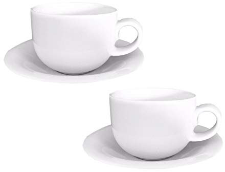 Fontignac - 2 Kaffeetassen/Teetassen Porzellan weiß mit Untertasse, 250ml, 2 Stück