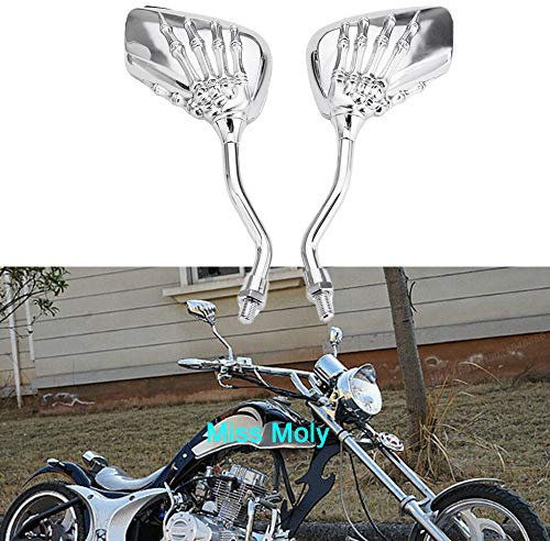 8mm 10mm Skelett Schädel Klaue Motorrad Spiegel Geisterhand Rückspiegel(Silber)