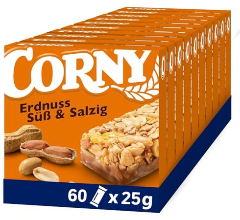 Müsliriegel | Corny Classic Erdnuss Süß & Salzig | Mit leckeren gerösteten und gesalzenen Erdnüssen | Multipack 60x25g