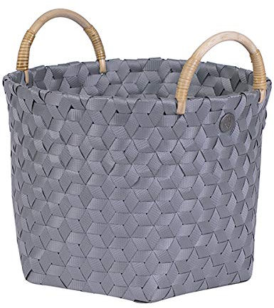 Handed By Korb Dimensional Basket mit Bambusgriff, Größe S Korb Ø 29 cm, Höhe 20 cm Farbe Ecru White