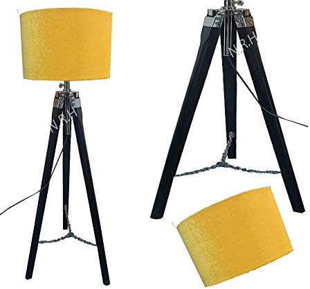 Nautical Replica Hub Wooden Tripod Floor Lamp (with Yellow Shade Included) Decorative Lamp