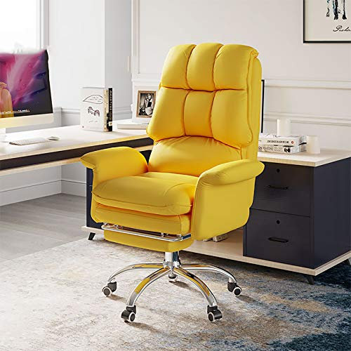 Pelle PU Poltrona Girevole Regolabile Sedia Gaming con Poggiapiedi,Ergonomico Computer Sedia Casa Sedia Direzionale Sedia Da Scrivania per Conferenza,Conpertevole Sedia Da Ufficio-Giallo 60x114-126cm(