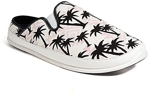 Deer Stags Men's Spike Slipper, White/Black Palm Tree, 8 UK