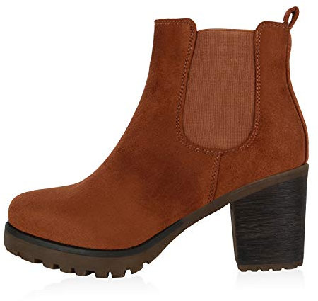 Giralin Damen Stiefeletten Chelsea Boots Profilsohle 70?s Schuhe 179894 Hellbraun 40