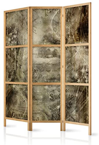 murando - Paravent Innen Raumteiler Holz Vintage Retro Postkarten 135x172 cm 3-teilig Japanische Trennwand Raumtrenner Room Divider Mobiler Sichtschutz Spanische Wand Raum Abtrennung m-C-0461-z-b
