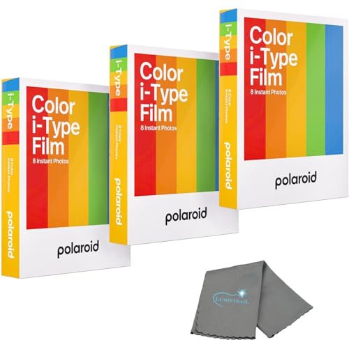 Polaroid - Película de color instantánea para cámaras i-Type, paquete de 3, 24 fotos instantáneas, funciona con Polaroid Now, Now+, I-2 y Lab, paquete con un paño de limpieza Lumintrail