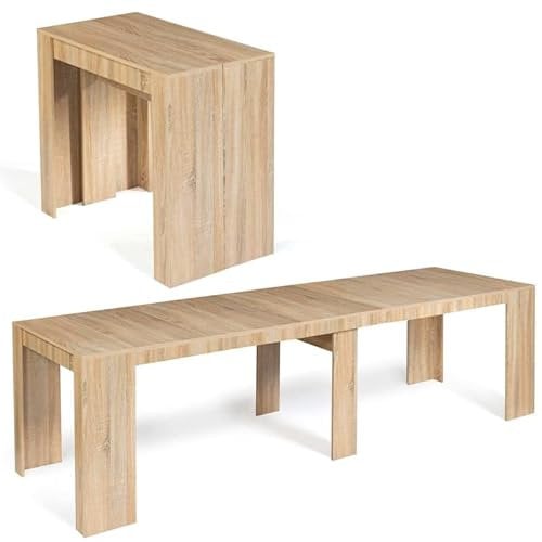 IDMarket - Table Console Extensible Orlando 14 Personnes 300 cm Bois façon hêtre