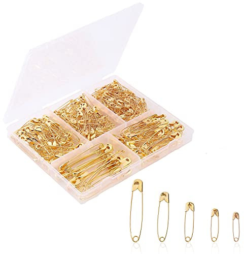 Mr. Pen Golden Assorted Safety Pins, 300 Pcs, Classic Style, Anti-Rust Metal, Wash-Resistant, Locking Ends, Multi-Use