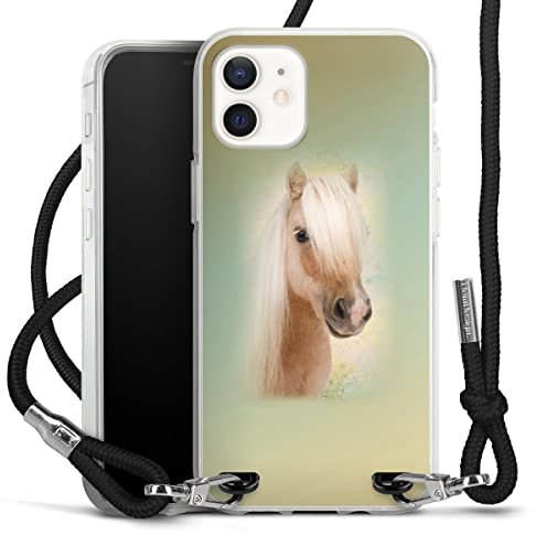 Carry Case kompatibel mit Apple iPhone 12 Mini Hülle mit Band Handykette zum Umhängen schwarz Pferd Tiere Reiten