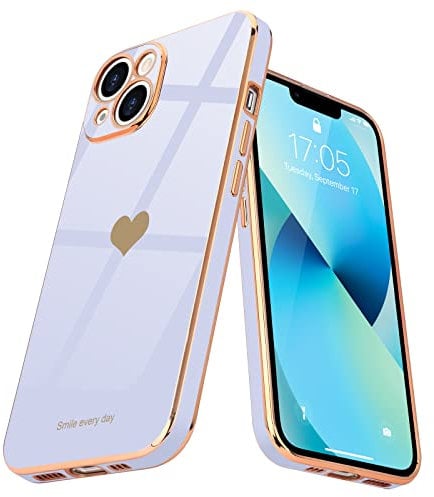 Teageo for iPhone 13 Case Cute Heart Pattern for Women Girls Slim Luxury Bling Plating Soft TPU Anti-Scratch Shockproof Bumper Phone Case for iPhone 13, Purple