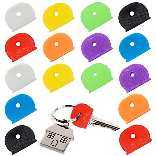 16pcs Key Cover,Key Covers caps,Key Tags,Half Round Key Cap Tags,8 Colours | Plastic Key Identifier Coding Label Covers for Standard Round Flat House Keys(Not Suitable for Square or Odd-Shaped Keys)
