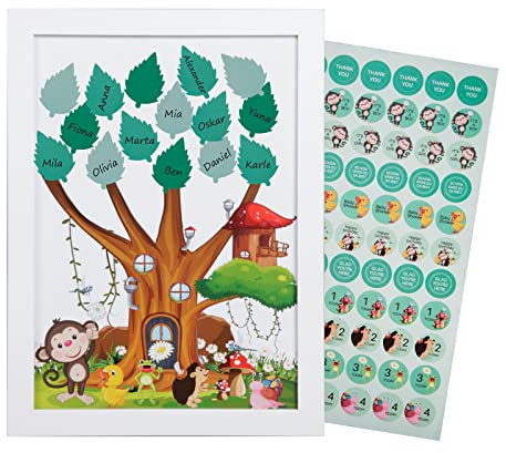 WEDNOK Gästebild Baum des Lebens Babyshower Fotorahmen Waldtiere Holz Babyparty Karten Basteln Holzrahmen Baby Shower Deko Taufgeschenk für Junge Mädchen Baby Taufe Babyparty