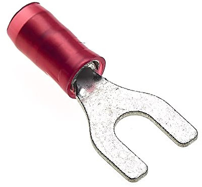 M4 Spade Crimp Terminal, Pack Of 10 - Red, 22-16 AWG, 4mm - Heat Shrink Fork Connectors, Tinned Copper Connectors, Insulated U-Type Wire Terminals