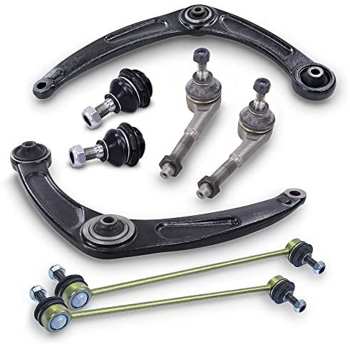 BESTPRICE 2x Querlenker Vorderachse vorne unten links & rechts mit Traggelenk, 2x Spurstangenkopf, 2x Koppelstange vorne, Kompatibel mit CITROËN C4 Coupe (LA_), C4 I (LC_), PEUGEOT 307 SW (3H)