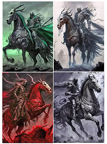 5D DIY Diamond Painting Groß Full Bilder 40x50 cm Diamant Painting 4 Pack Vier Reiter der Apokalypse (Conquest/Slaughter/Famine/Death) Diamant Malerei Malen nach Zahlen Kreuzstich Mosaik Gemälde