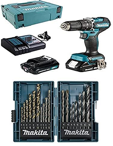 Makita DHP487RAJ Akku-Schlagbohrschrauber 18V / 2,0 Ah, 2 Akkus + Ladegerät im MAKPAC + Bohrer-Set 18tlg