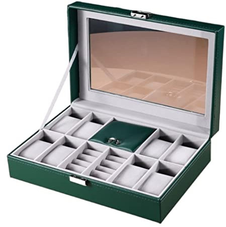 KAAZEE Uhrenbox Uhrenbox Mit 8 Fächern, Leder, Schmuckschatulle, Uhren-Organizer Für Uhrenringe, Armbänder Uhrenzubehör (Blue : Grün)