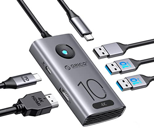 10Gbps USB C Hub,ORICO 5-in-1 USB-C Laptop Docking Station to 4K@60Hz HDMI,2×USB 3.2 10G,USB 2.0,100W PD for Dell/Surface/HP/Lenovo Laptops
