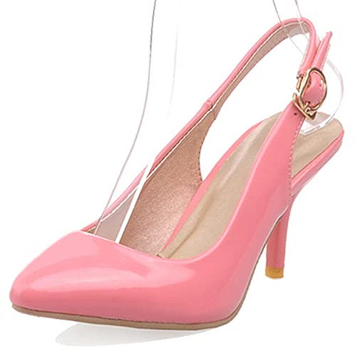 MJIASIAWA Donna Slingback Tacco A Spillo Pump Vernice Sposa Appuntito Bride Vestito Scarpe Estate Festa Formal Rose-Rosso Numero 33 EU Asiatico