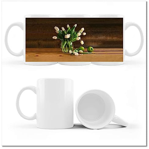 Coffe Tea Mug Cup with Photo White Tulips in A Vase No. H2441M_Cup