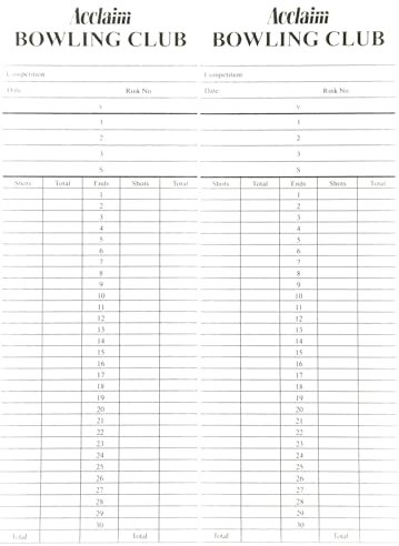 Acclaim Lawn Bowls Scorecards Double Sided Twin Use White With Black Text Card Printed Sheets 8 1/4 x 2 3/4 In 100’s 500’s & 1000’s (100)