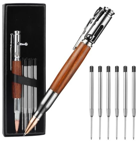 Piashow Bolt Action Pen - Personalisierter Metall Druckkugelschreiber mit 6 Auswechselbare Mine Geschenk und Box, 1mm Signatur Tactical Pen für Business Haushalt Schule Büro (Holzmaserung)