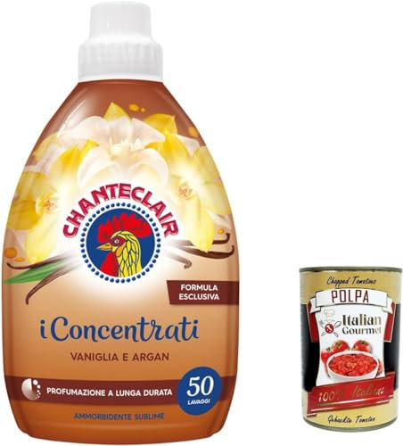 3 x CHANTECLAIR i Concentrati Ammorbidente Vaniglia E Argan, Weichspüler mit Vanille und Argan 1000ml lang anhaltender Duft 50 Wäschen Waschmittel + Itlaian Gourmet polpa 400g
