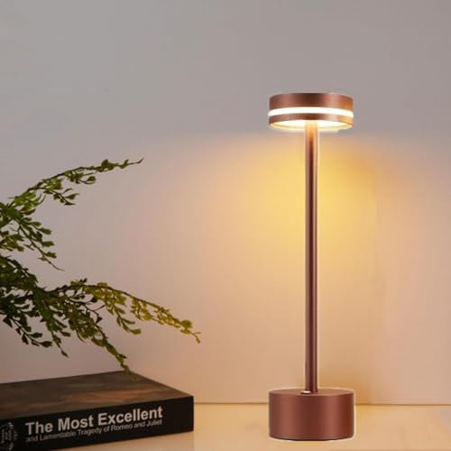 Upgraded Dimmable Table Lamp Cordless Bedside Desk Lamps with Touch Control,Battery Powered Nightstand Lamp Nursery Lights 3 Color Adjustable for Livingroom Bedroom Bar(12.6x3.15in Rose Gold )