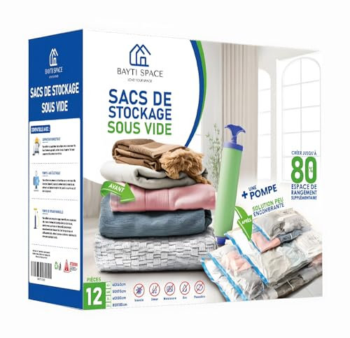 Sac rangement sous vide lot de 12 sac sous vide aspirateur avec sa pompe manuelle pour sac sous vide vetement