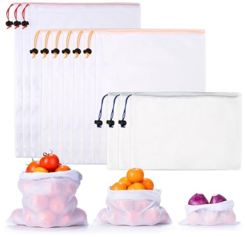TMBMLPP 12 PCS Reusable Mesh Produce Bags - 3 Sizes, See-Through Produce & Toy Storage with Drawstring