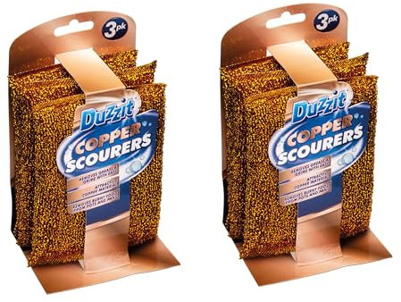 6 Copper Scourer Pads - Removes Grease and Grime Effortlessly | Tough and Durable Cleaning Pads for Pots, Pans, and Trays - 19.5cm x 23cm, 25g by Duzzit