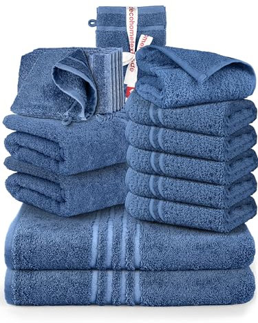 DecoHomeTextil Handtuch-Set 2 Handtücher, 2 Badtücher, 6 Gästetücher, 6 Waschlappen in Blau aus 100% Baumwolle, hochwertig, kuschelweich und saugstark