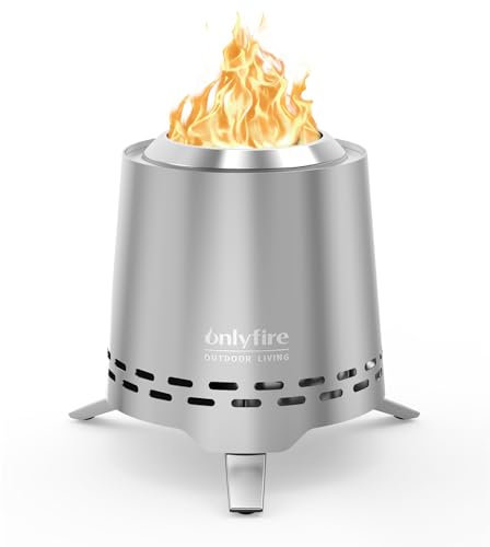Onlyfire Brasero de Table Aciers Inoxydables, Portable Foyer sans Fumée avec Support de Pot et Sac de Transport, pour Pellets et Bois, 16,5CM Brasero Extérieur pour Le Jardin, Conique, Argent