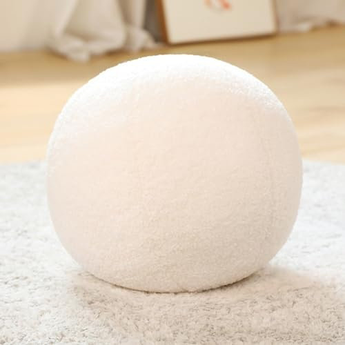 champracer 30cm 3D Runde Kissen Plüsch Ball Dekokissen Kugelförmige Wurfkissen Rundes Ballkissen Rundes Ballkissen Plüsch für Wohnzimmer Schlafzimmer Zierkissen (weiß)