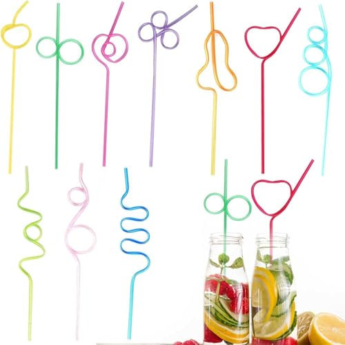 Lot de 10 pailles colorées et bouclées respectueuses de l'environnement pour les enfants pour les réunions entre amis, fête d'anniversaire, camping, utilisez des pailles rigolotes pour boire des