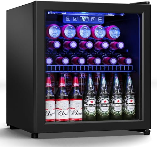 Frigorifero per bevande - Mini frigorifero indipendente da 120 lattine con porta in vetro, ripiani regolabili e display digitale della temperatura per bibite, vino o birra (nero, 3,2 piedi cubi)