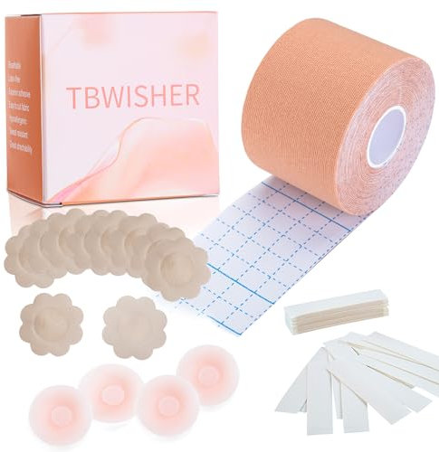 Tbwisher Boob Tape for Breast Lift Boobytape -Sticky Body Tape for Push-up Shape for Breast Support Lift (Beige, one size)