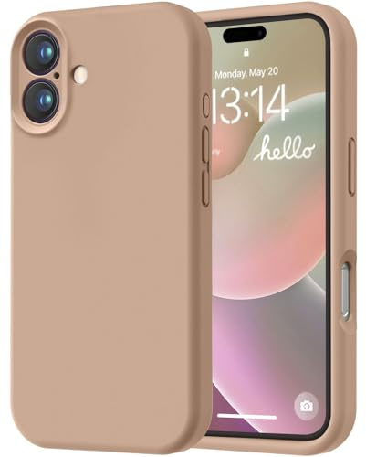 LOVE 3000 Designed for iPhone 16 Case, Premium Silicone with [Soft Anti-Scratch Microfiber Lining] Shockproof Protective Phone Case for Lanyard 6.1, Light Brown