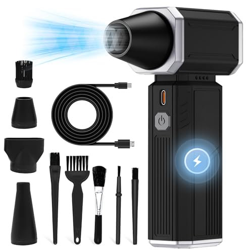 Elektrische Staubgebläse,Luftgebläse,130000 U/min Einstellbare Windgeschwindigkeit,Pc Reinigungsset mit 6000mAh Akku,4-Luftdüsen,Reinigungsbürste,für PC Reinigungsset, Auto, Sofa