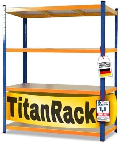 KARAT Schwerlastregal XXL, blau-orange 200 x 150 x 80 cm, Lagerregal für Garage, Keller und Werkstatt - Steckregal, Weitspannregal, Kellerregal, Werkstattregal (TitanRack Big)