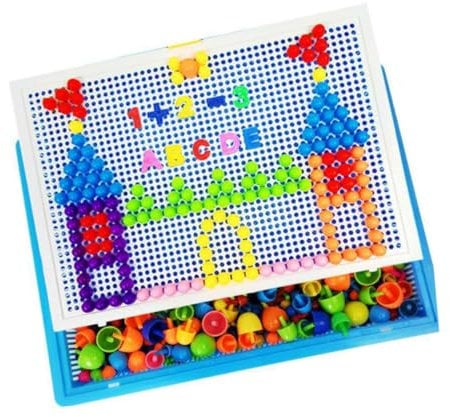 Alasum 592pcs Creative Diy Mushroom Nail Pegboard Puzzle Game Toy Set for Kids, Educational Mosaic Jigsaw, Random Color, 10.8x7.5 Inches