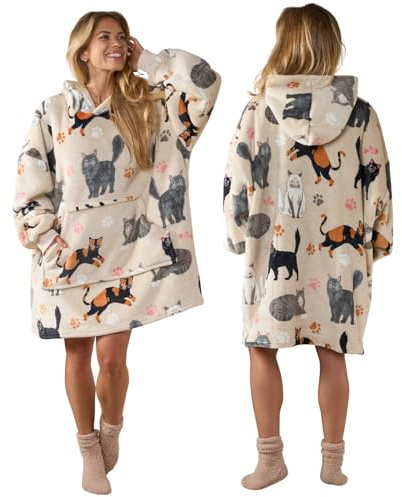 OHS Pets Hoodie Blankets for Women Men, Super Soft Sherpa Fleece Winter Warm Wearable Hooded Blanket - Beige, Charcoal
