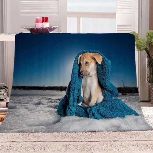Wolldecken Flauschige Flanell Fleecedecke 80X150Cm Blaue Plüschdecke Mit Tiermotiv, Hund Muster Wohndecken Kuscheldecken Für Kinder, Extra Dicke Warm Couch/Sofadecke, Kuschelig Weich & Pflegeleicht